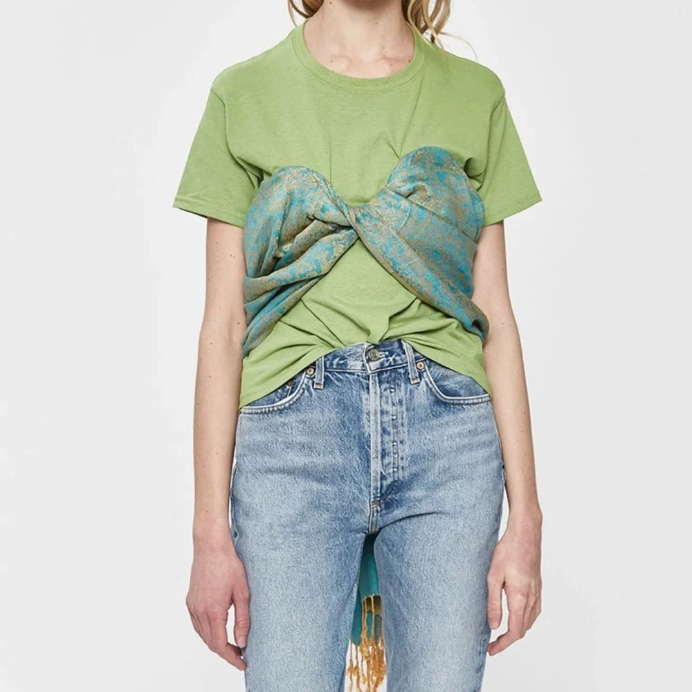 Collina Strada Dark Teal Draped Top with Paisley Scarf Detail - Picture 7 of 8